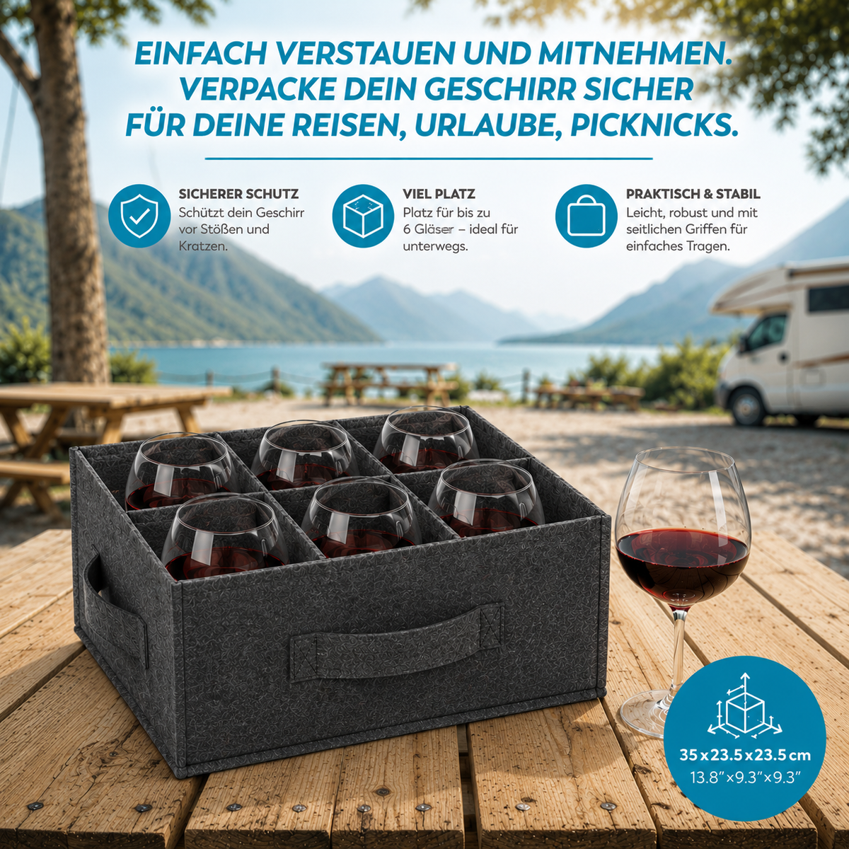 Filz Rotweinglashalter – schützender Halter für Rotweingläser aus Filz