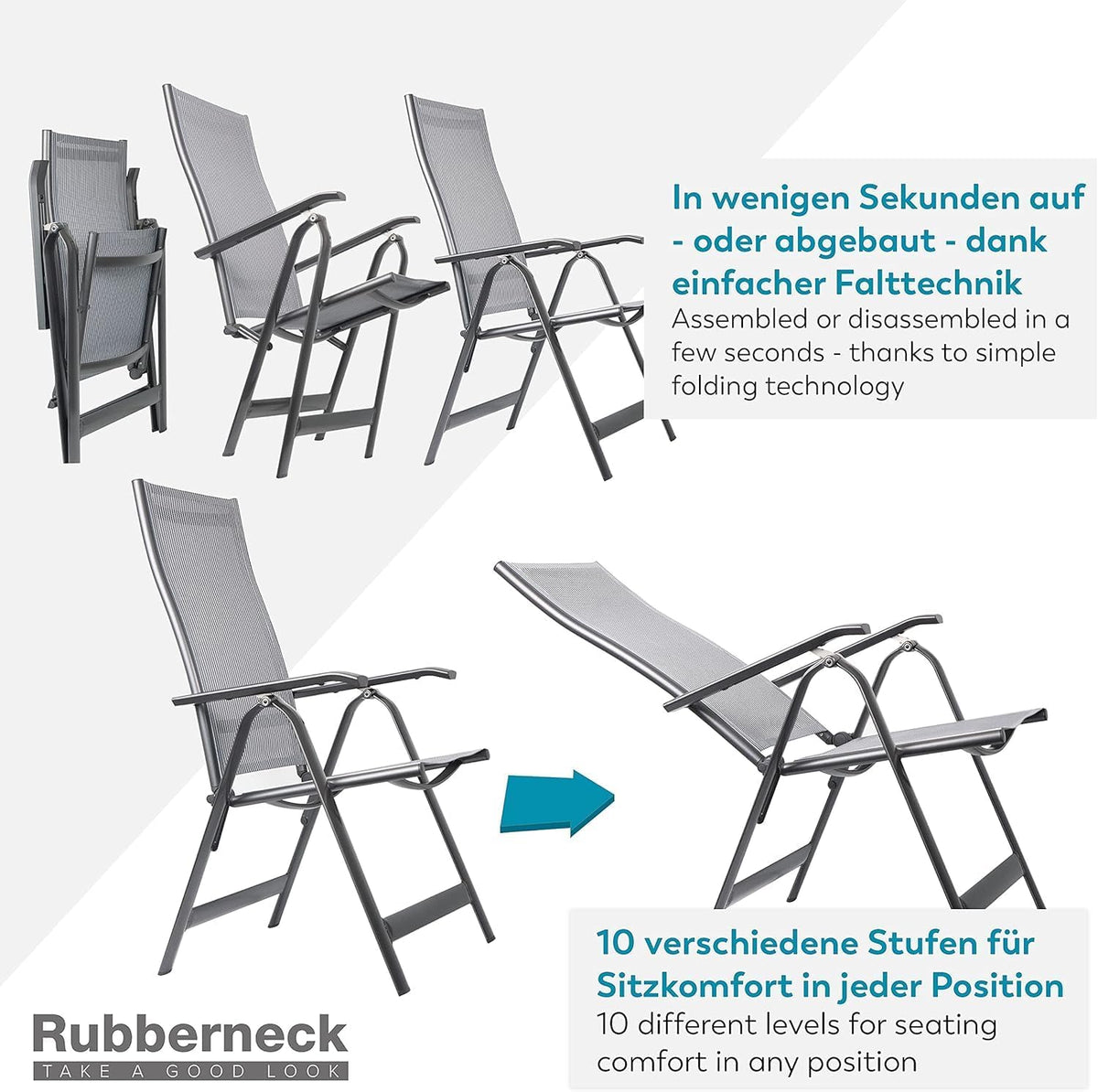 Camp Air Klappsessel Binz 2er-Set – faltbare Aluminium Hochlehner Gartenstühle, 10-fach verstellbar