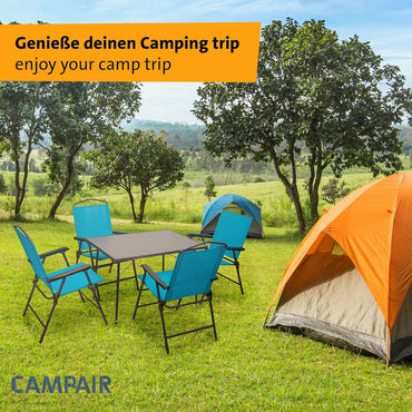 Camp Air Campingmöbel-Set Caravan – 4 Klappstühle türkis + höhenverstellbarer Campingtisch, 5-teilig