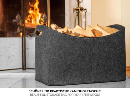 Kaminholztasche XXL aus Filz – robuste Holztasche zum Tragen von Kaminholz (63 cm)