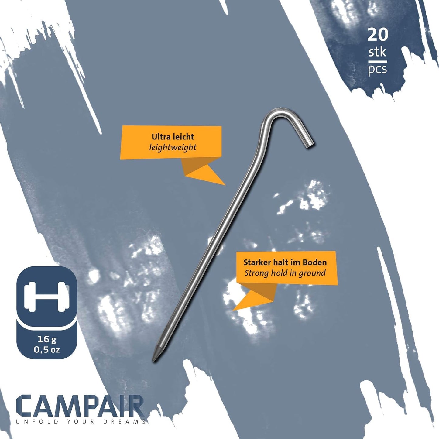 Camp Air Zeltheringe 20er-Set – L-Profil Erdnägel aus Aluminium (18 cm)