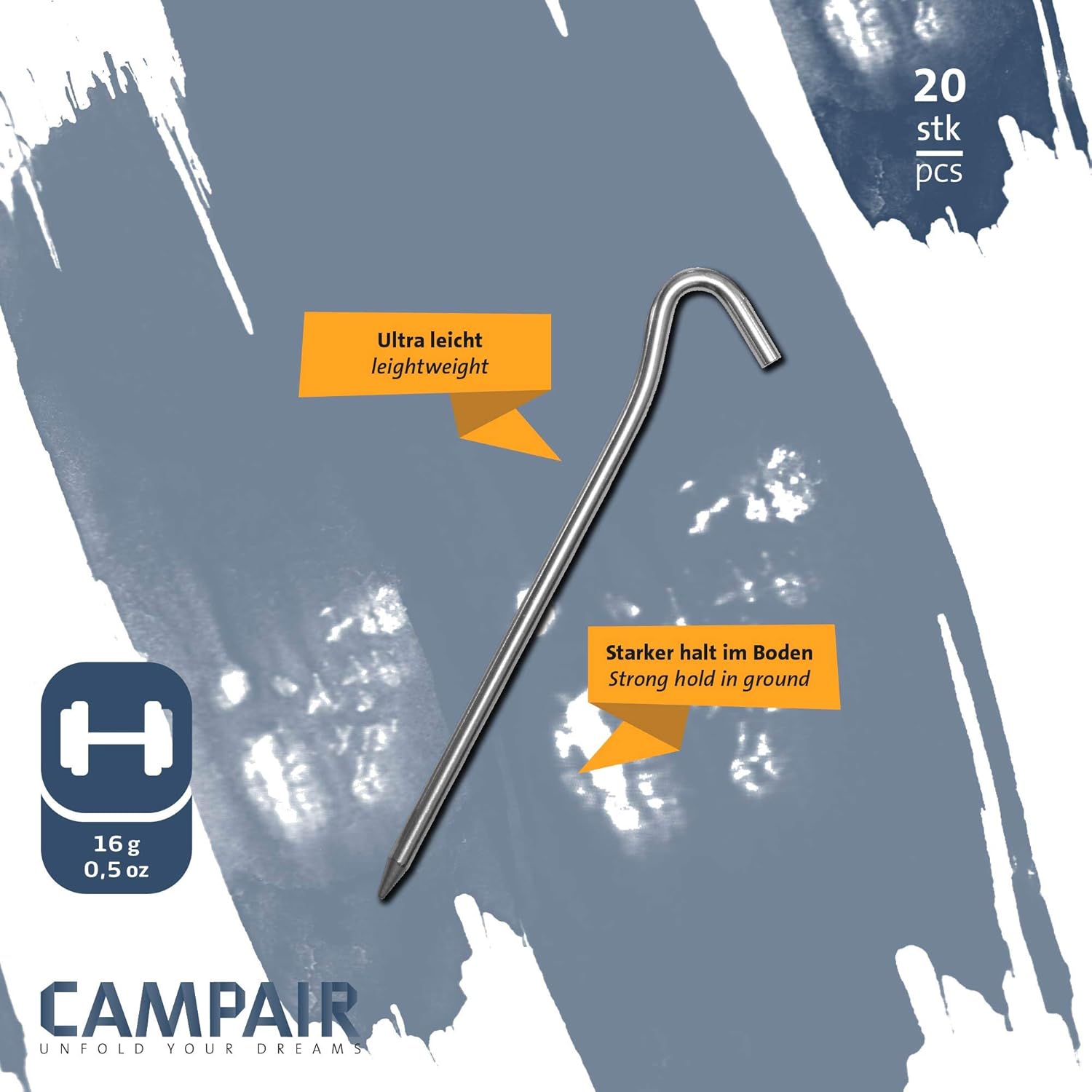Camp Air Zeltheringe 20er-Set – L-Profil Erdnägel aus Aluminium (18 cm)