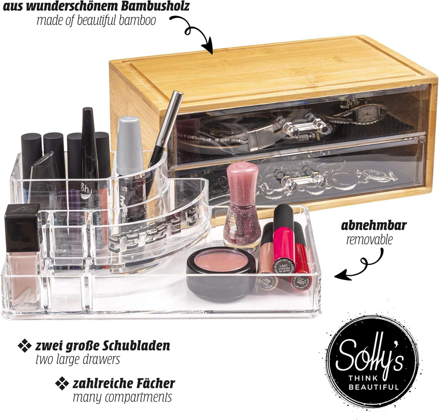 Solly's Kosmetik-Organizer ELLA – Aufbewahrung aus Acryl & Bambus (24 cm)