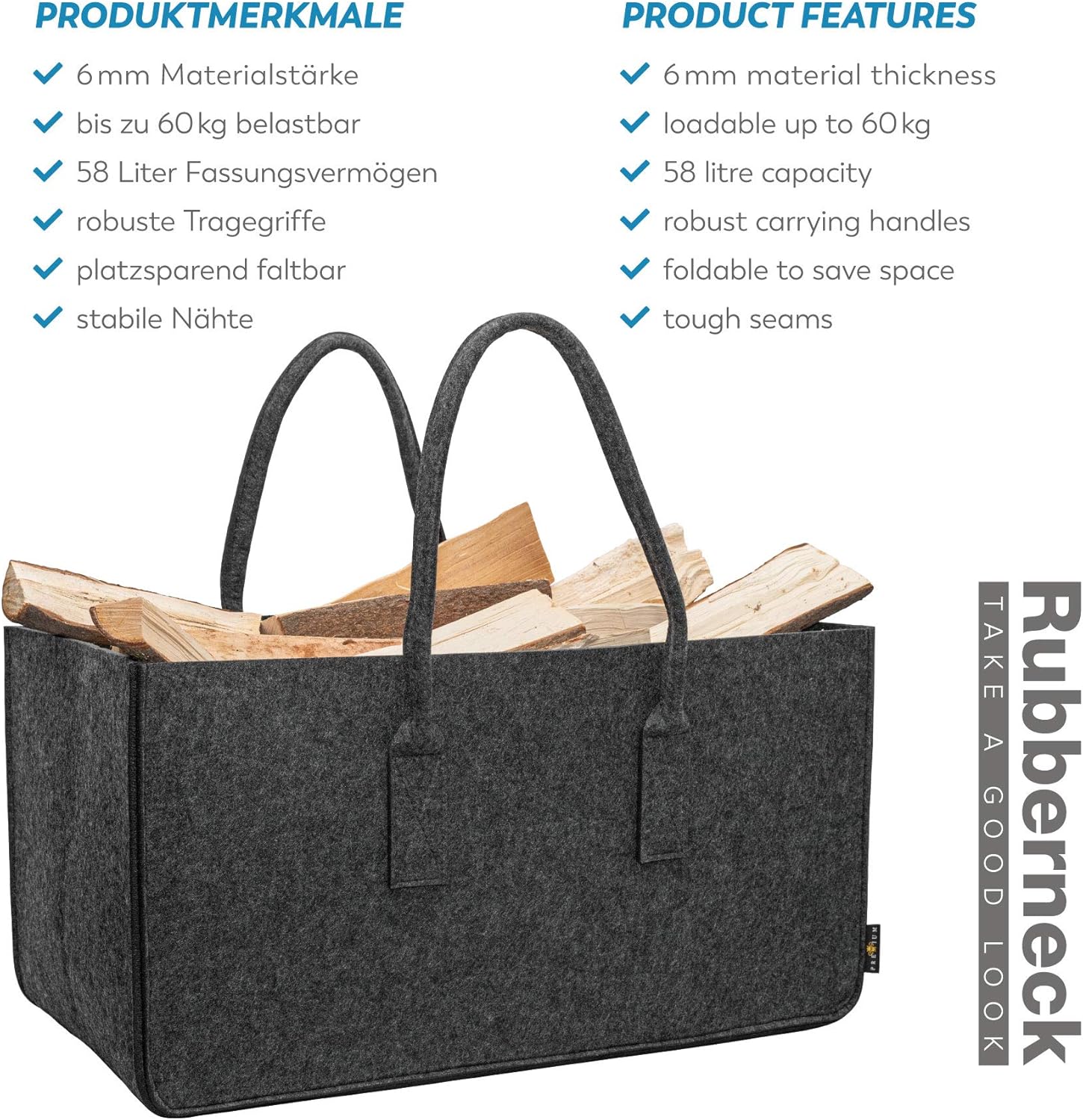 2er-Set Allzweck Filztaschen XL mit Tragegriffen – Aufbewahrung im Doppelpack (61 cm)