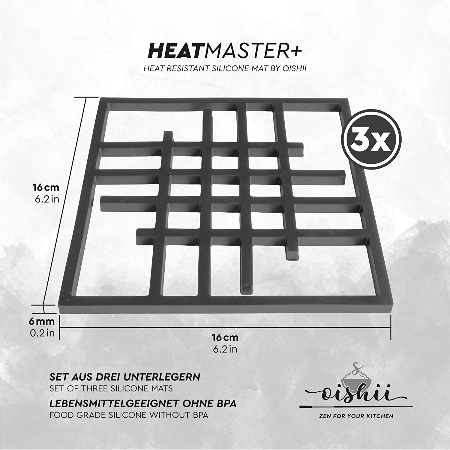 Silikon Topfuntersetzer quadratisch gelocht (3er-Set) – hitzebeständig 15,8 cm