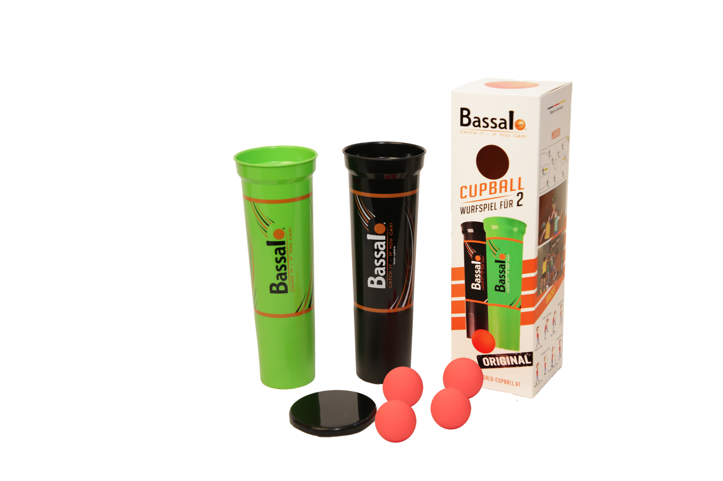 Bassalo Cupball 2er Starter-Set Plus – Wurfspiel mit 2 Bechern, 4 Bällen & Box
