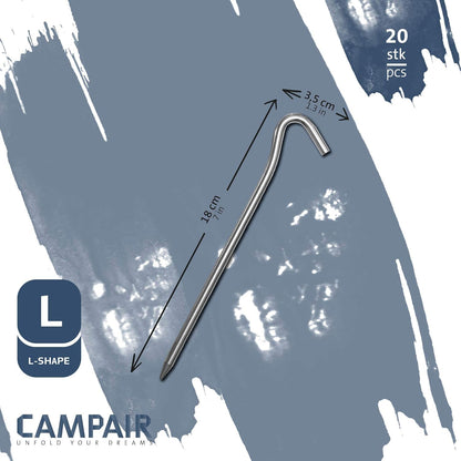 Camp Air Zeltheringe 20er-Set – L-Profil Erdnägel aus Aluminium (18 cm)