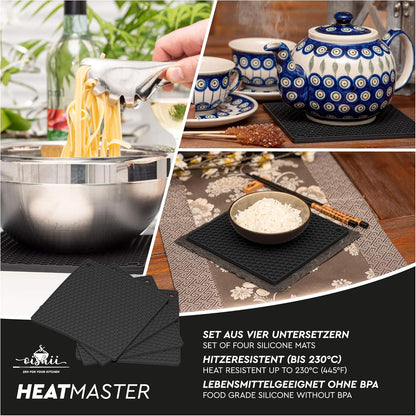Silikon Topfuntersetzer quadratisch (4er-Set) – hitzebeständige Untersetzer 17,3 cm
