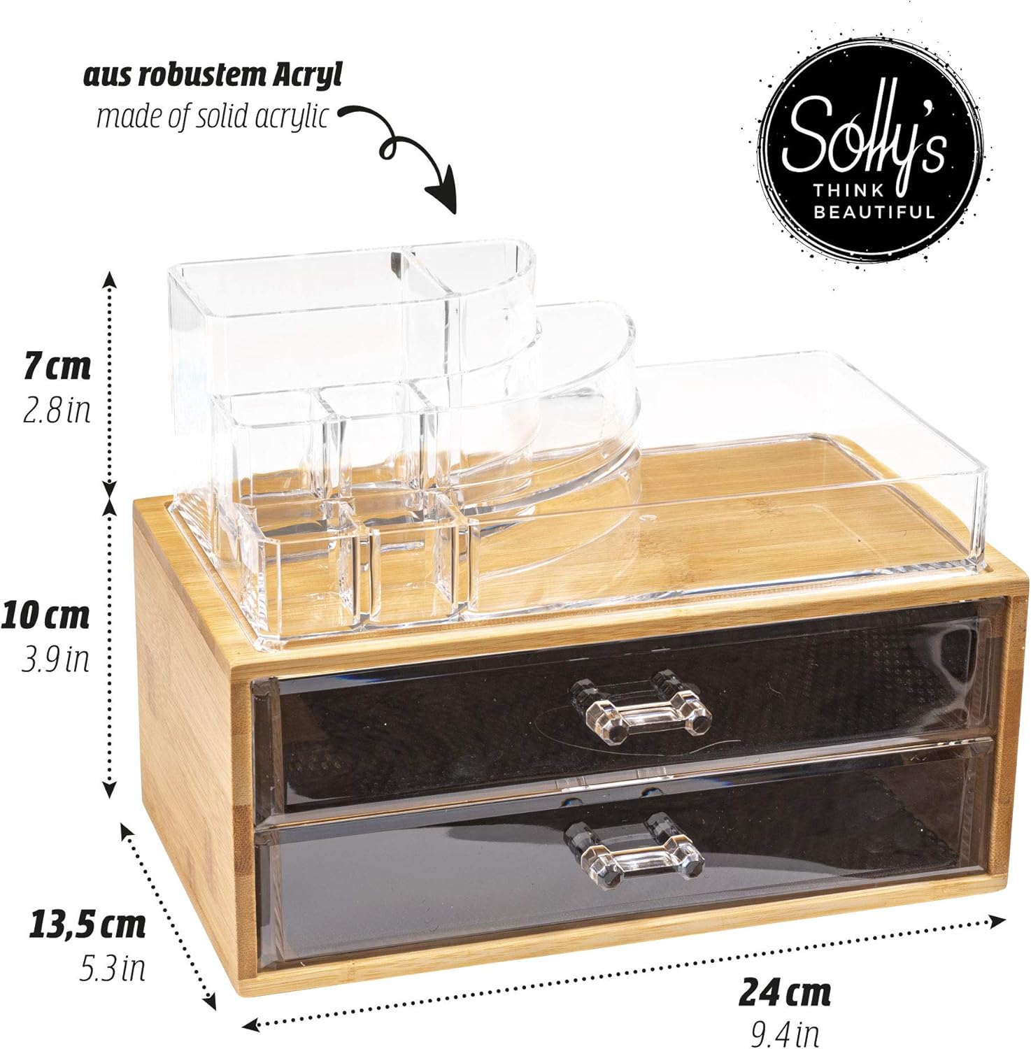 Solly's Kosmetik-Organizer ELLA – Aufbewahrung aus Acryl & Bambus (24 cm)