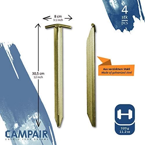 Camp Air Zeltheringe 4er-Set – robuste T-Profil Erdnägel aus Stahl