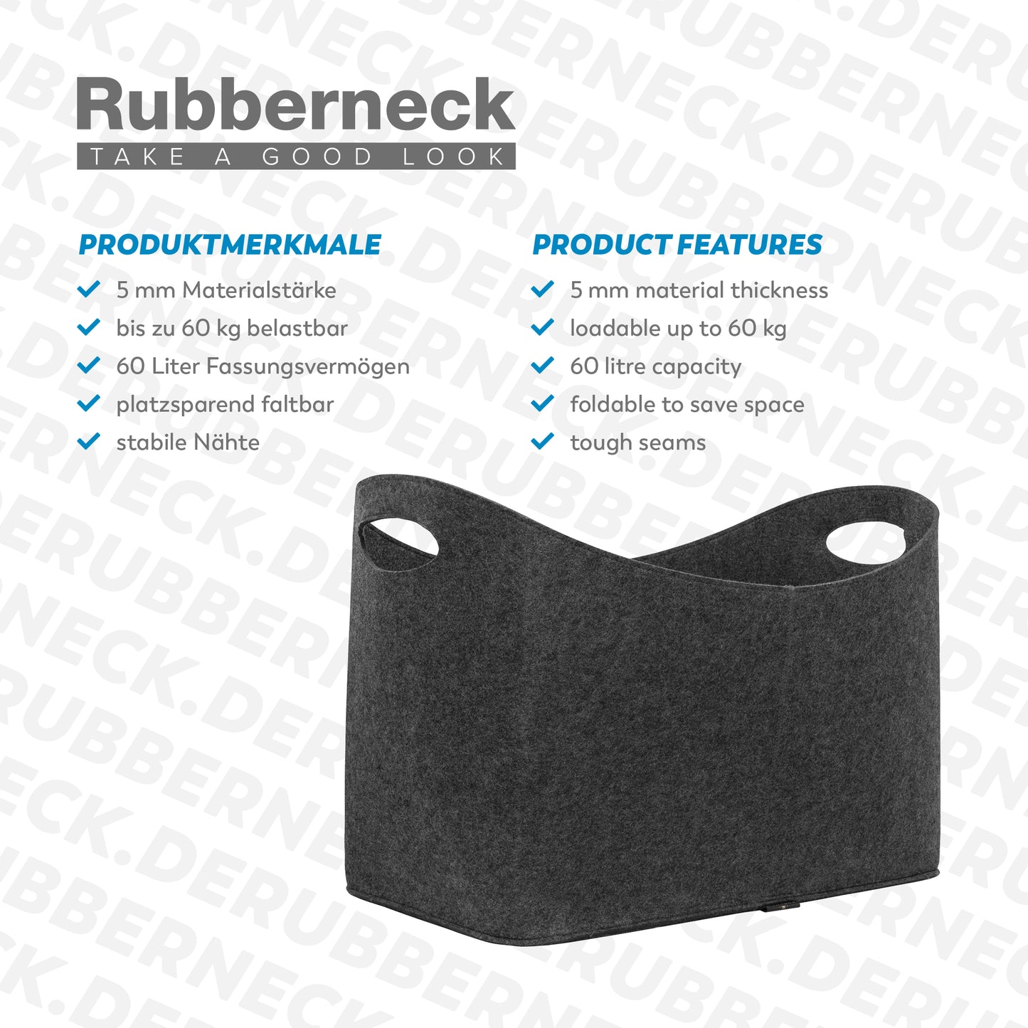 Kaminholztasche aus Filz – robuste Holztasche im ovalen Design (54 cm)