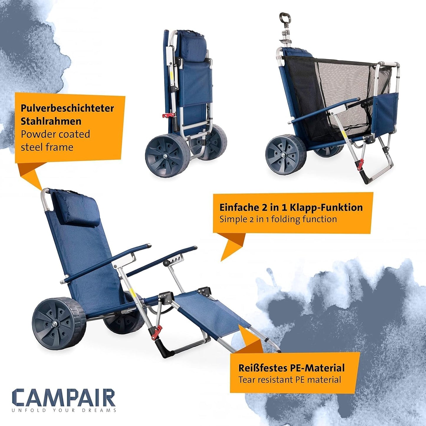 Camp Air 2-in-1 Transportwagen & Strandliege – faltbarer Bollerwagen mit Liegefunktion