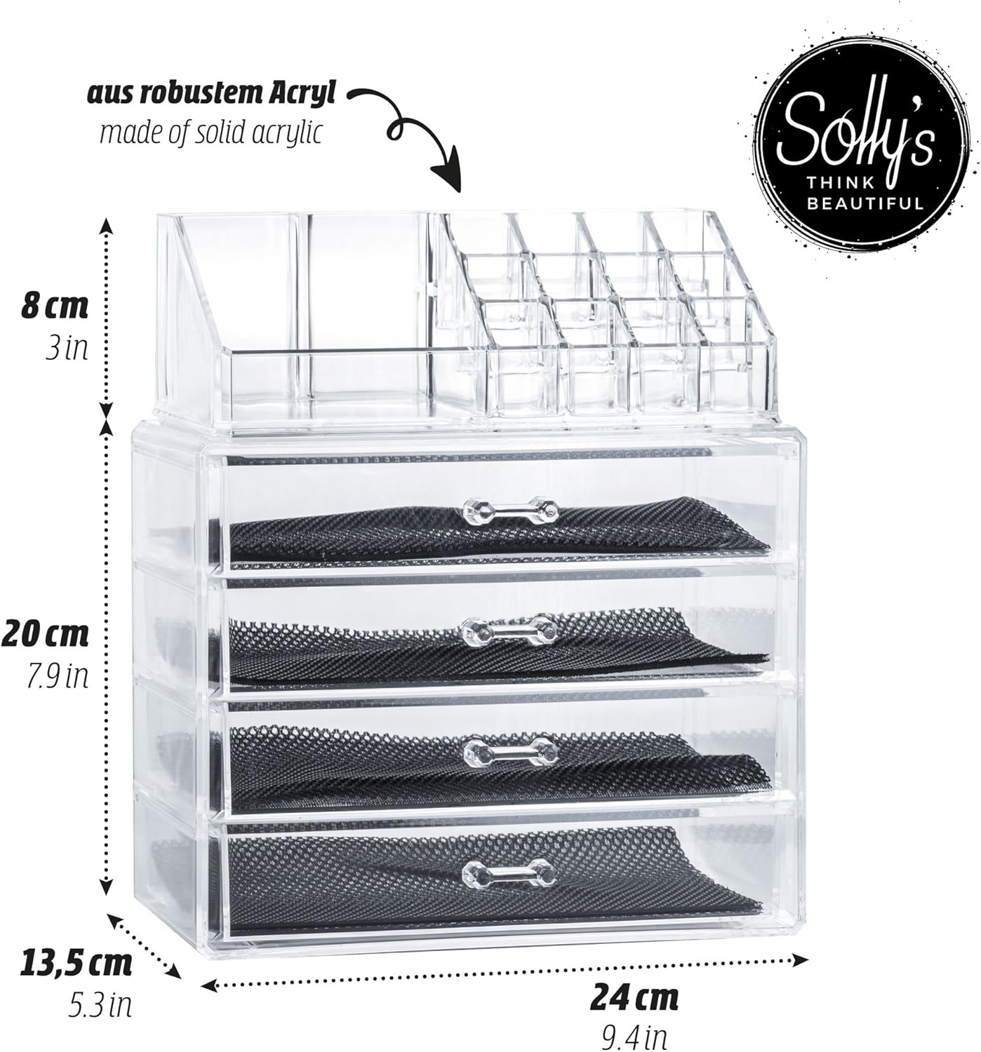 Solly's Kosmetik-Organizer LENA – transparente Aufbewahrung für Kosmetik & Schmuck (23,7 cm)
