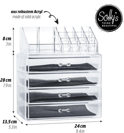 Solly's Kosmetik-Organizer LENA – transparente Aufbewahrung für Kosmetik & Schmuck (23,7 cm)