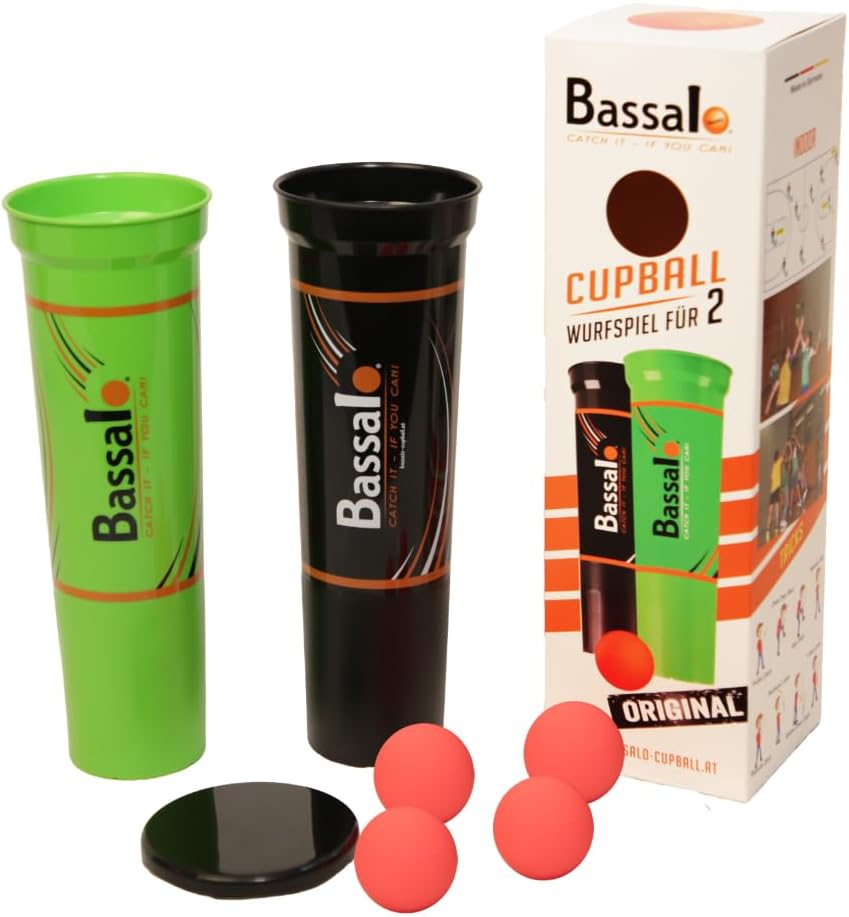 Bassalo Cupball 2er Starter-Set Plus – Wurfspiel mit 2 Bechern, 4 Bällen & Box