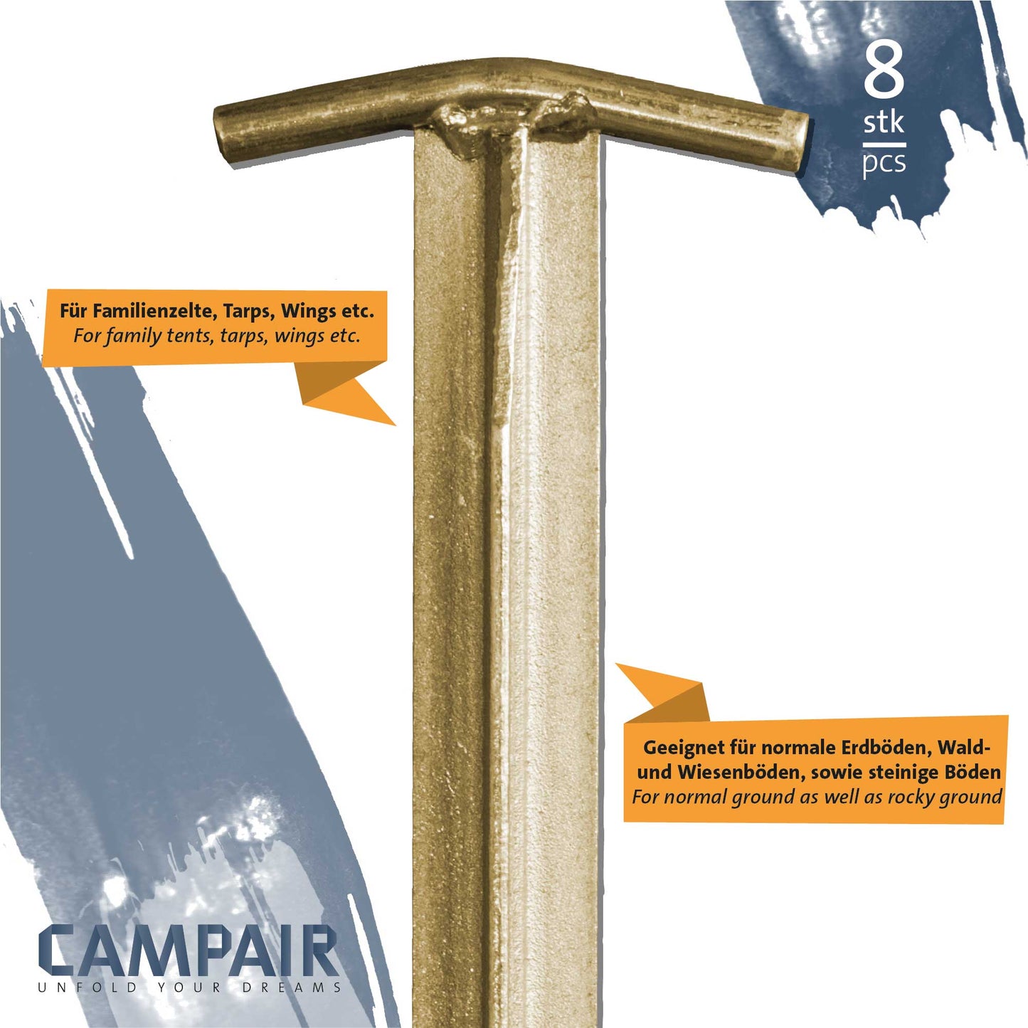 Camp Air Zeltheringe 8er-Set – robuste T-Profil Erdnägel aus Stahl