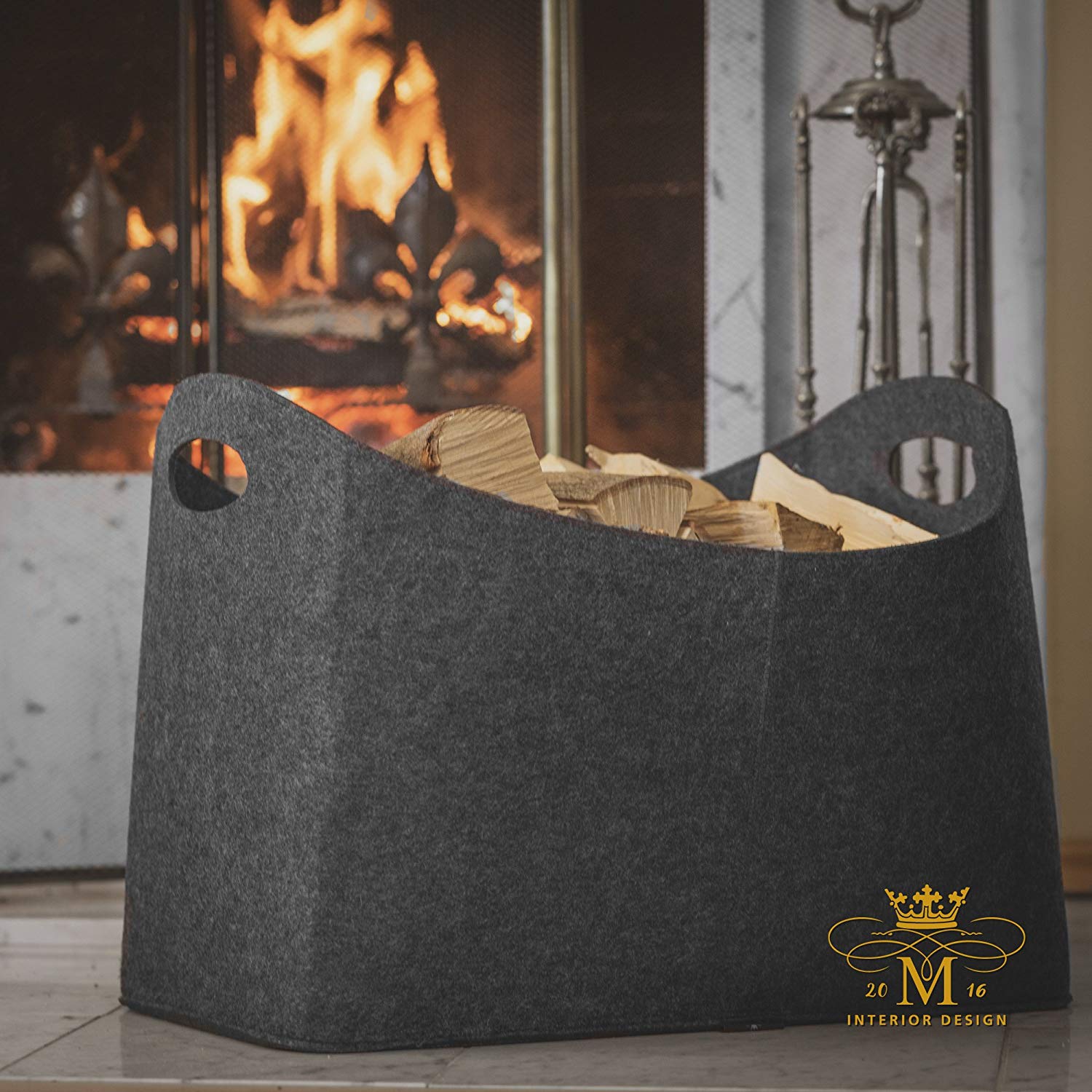 Kaminholztasche aus Filz – robuste Holztasche im ovalen Design (54 cm)
