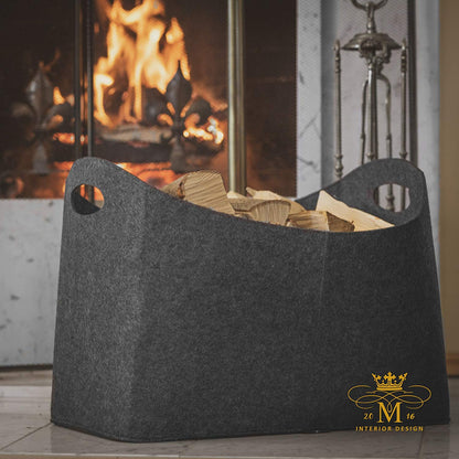 Kaminholztasche aus Filz – robuste Holztasche im ovalen Design (54 cm)