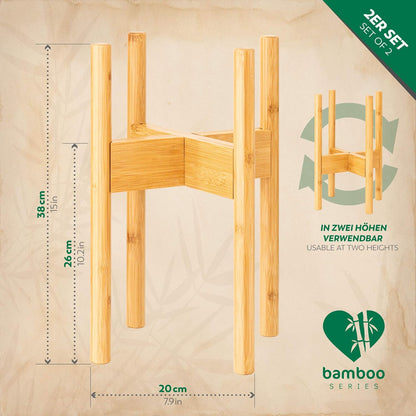 2er-Set Bambus Pflanzenständer verstellbar – nachhaltige Blumentopf-Ständer für Innen & Außen