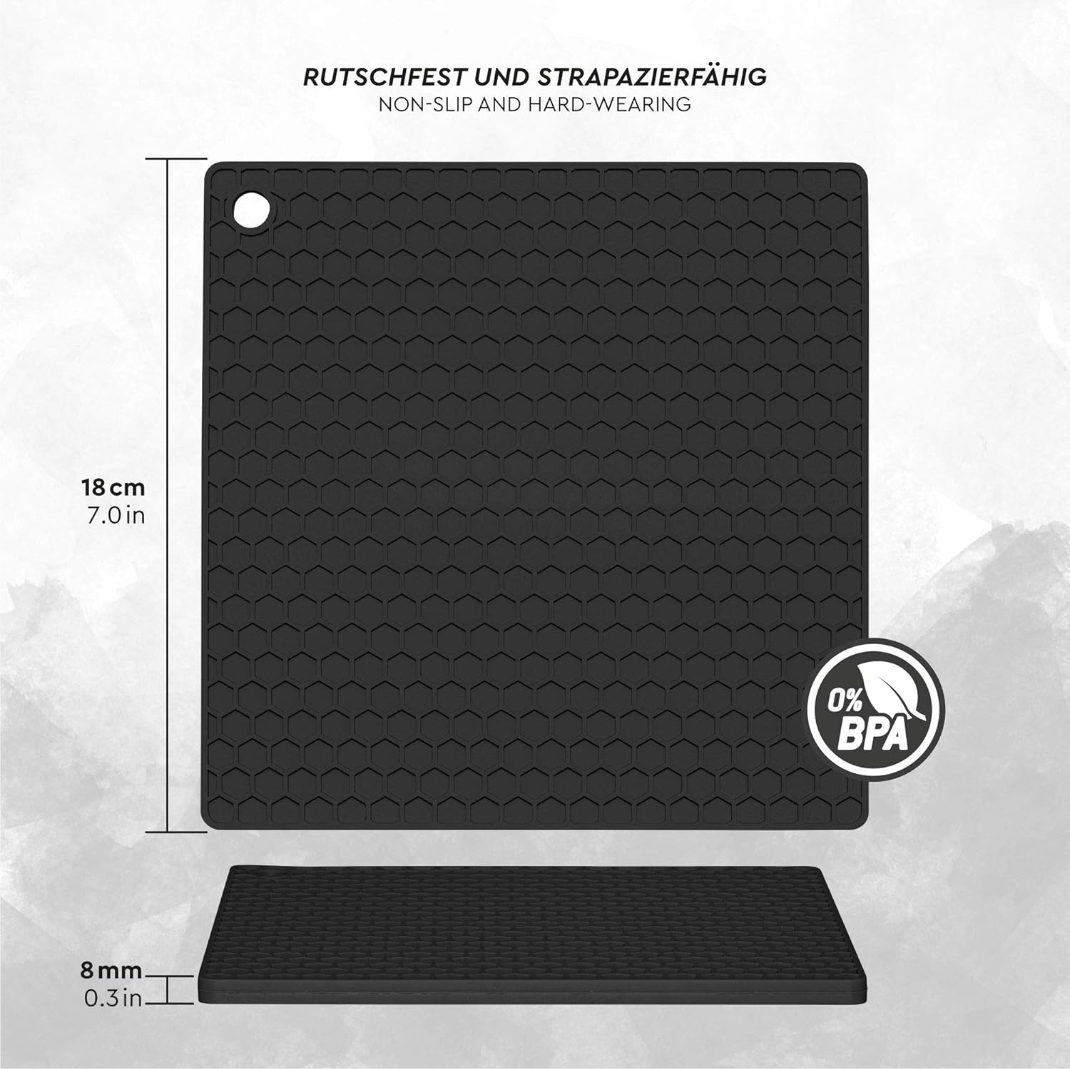 Silikon Topfuntersetzer quadratisch (4er-Set) – hitzebeständige Untersetzer 17,3 cm