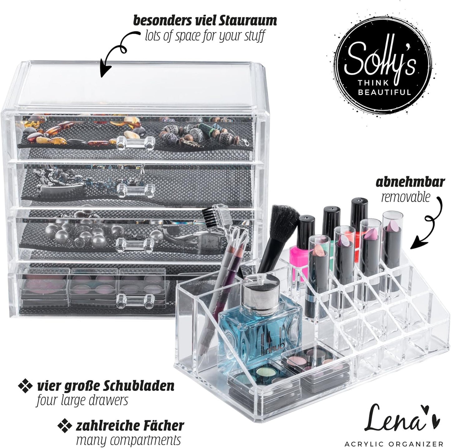 Solly's Kosmetik-Organizer LENA – transparente Aufbewahrung für Kosmetik & Schmuck (23,7 cm)