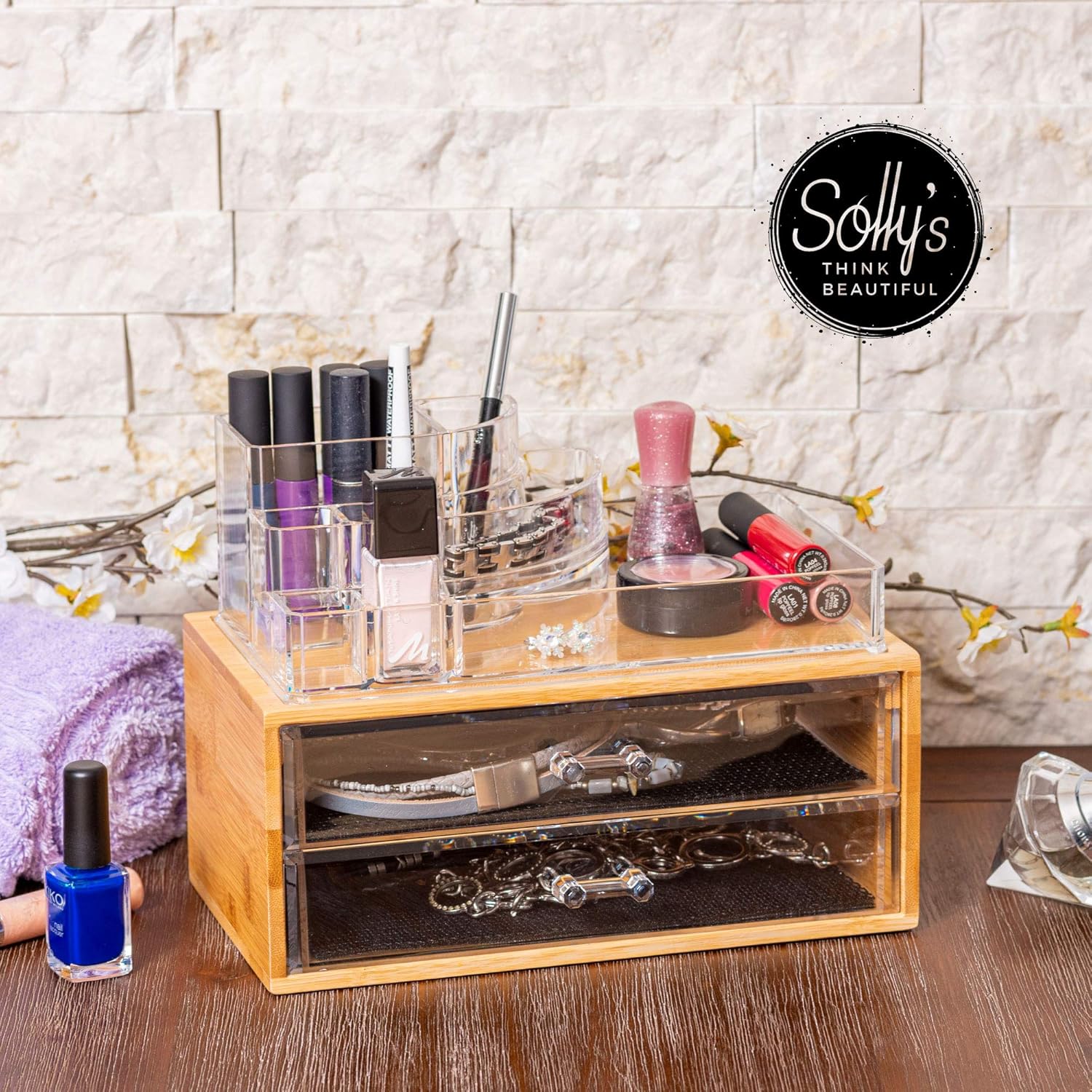 Solly's Kosmetik-Organizer ELLA – Aufbewahrung aus Acryl & Bambus (24 cm)