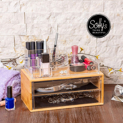 Solly's Kosmetik-Organizer ELLA – Aufbewahrung aus Acryl & Bambus (24 cm)