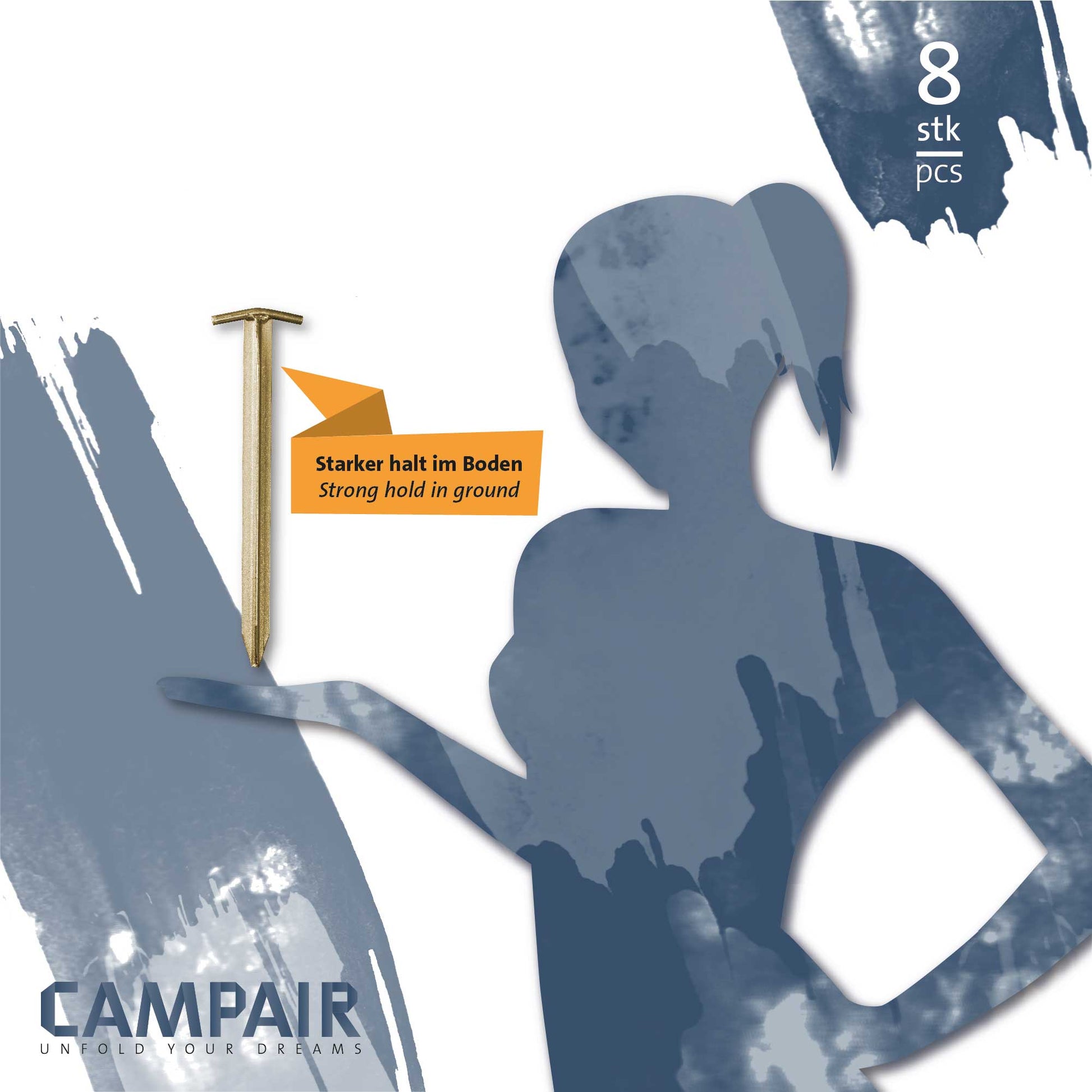 Camp Air Zeltheringe 8er-Set – robuste T-Profil Erdnägel aus Stahl
