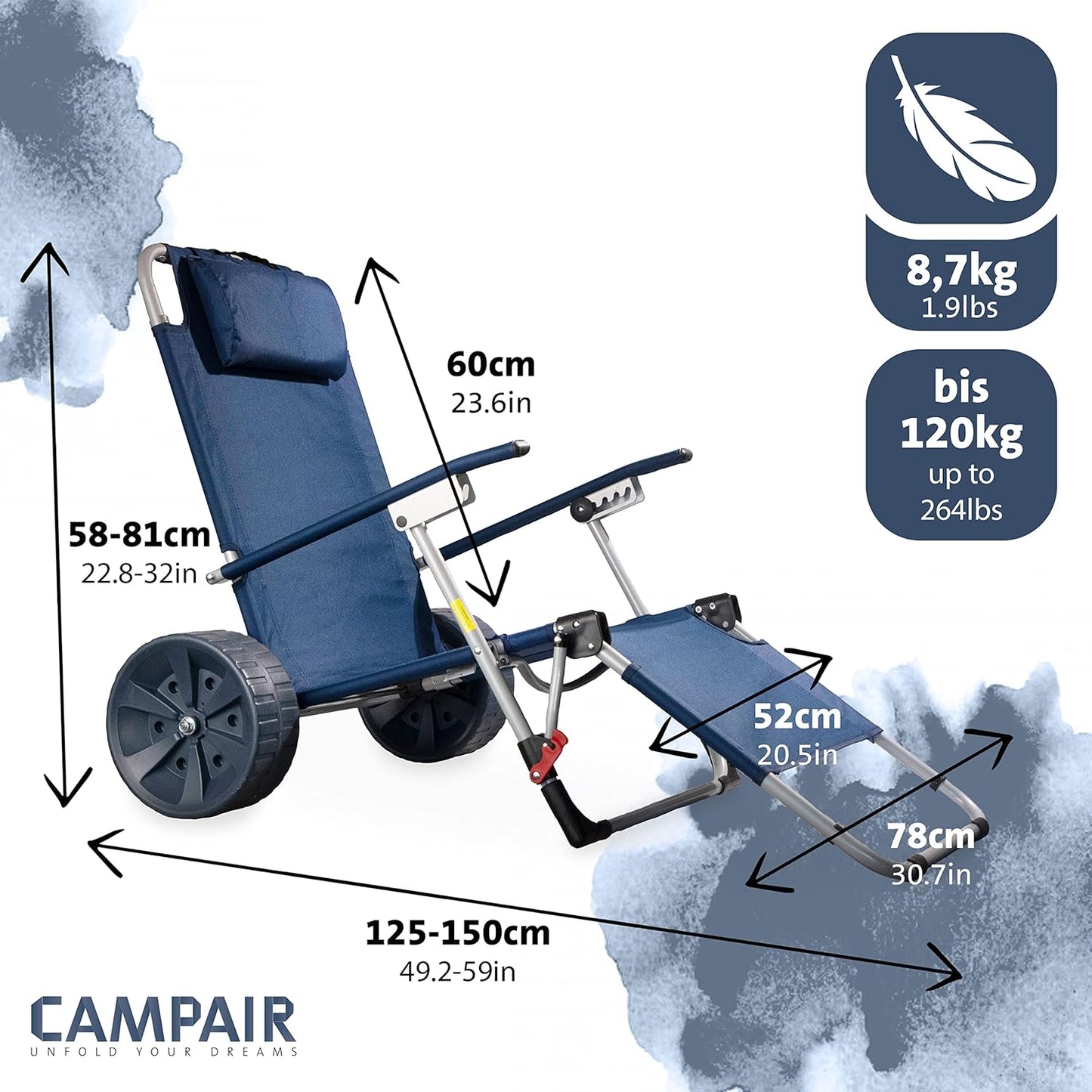 Camp Air 2-in-1 Transportwagen & Strandliege – faltbarer Bollerwagen mit Liegefunktion