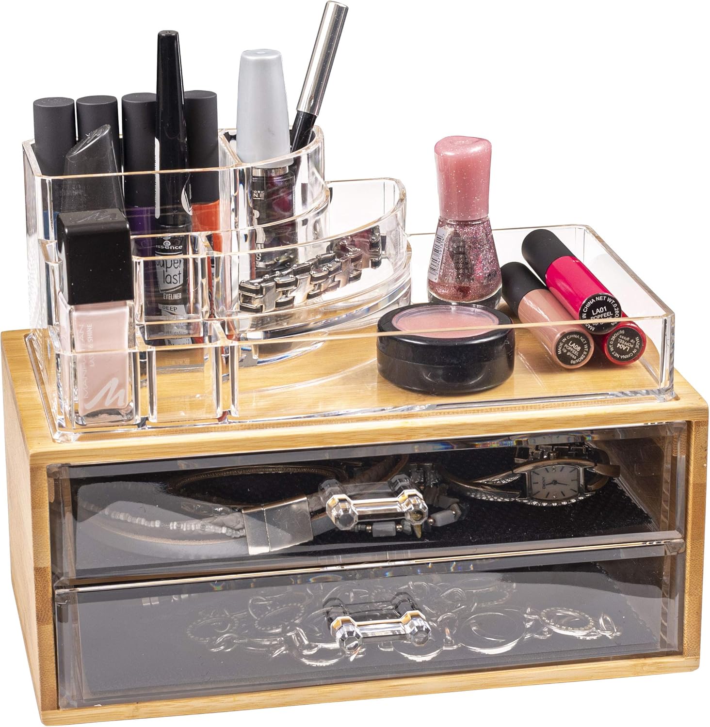 Solly's Kosmetik-Organizer ELLA – Aufbewahrung aus Acryl & Bambus (24 cm)