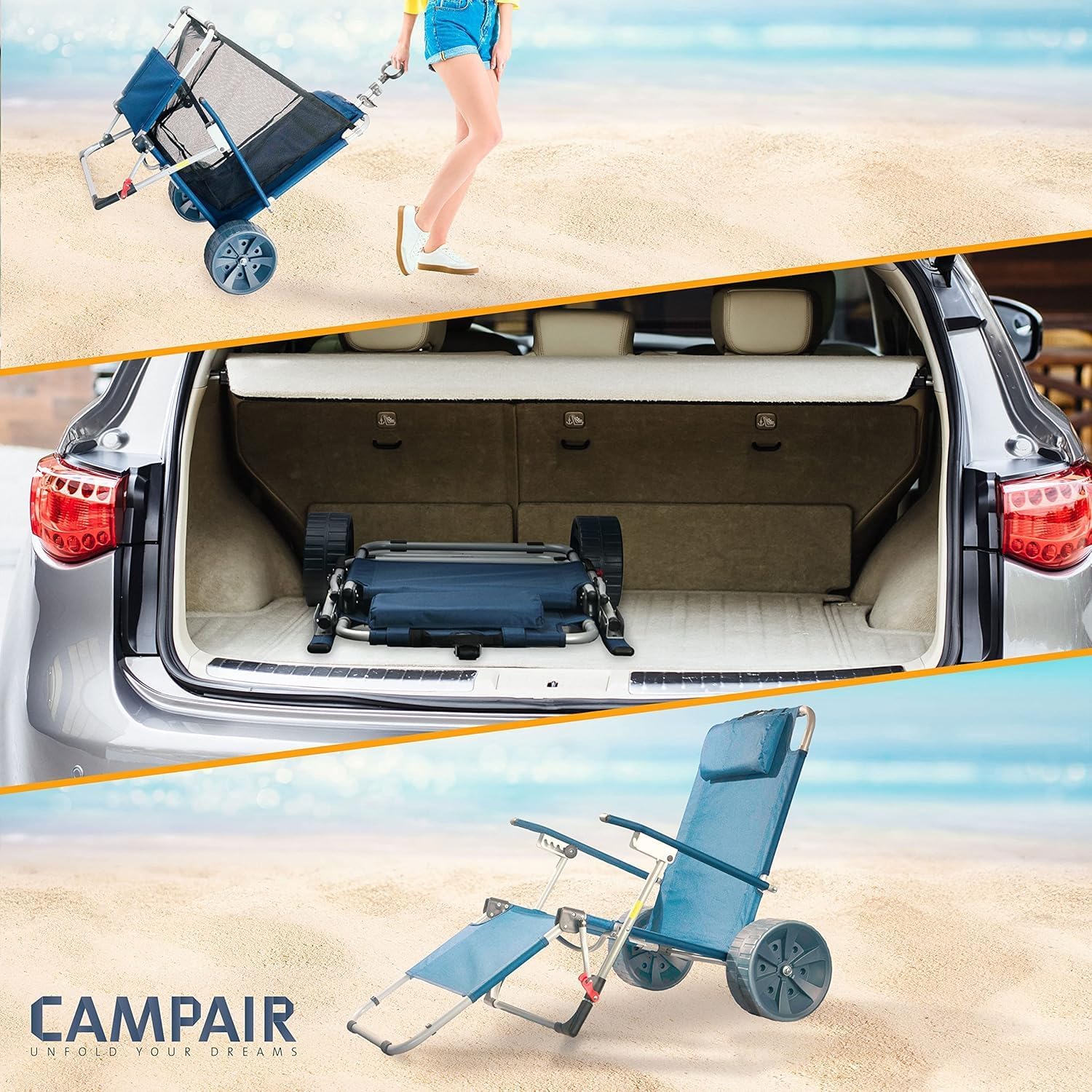 Camp Air 2-in-1 Transportwagen & Strandliege – faltbarer Bollerwagen mit Liegefunktion