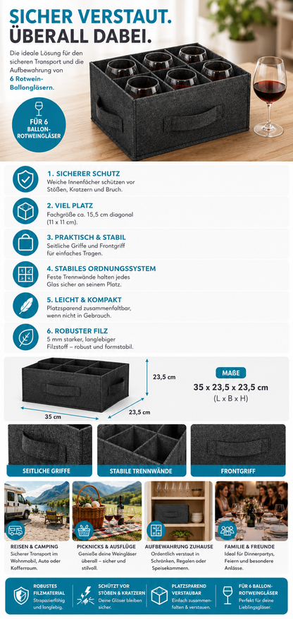 Filz Rotweinglashalter – schützender Halter für Rotweingläser aus Filz