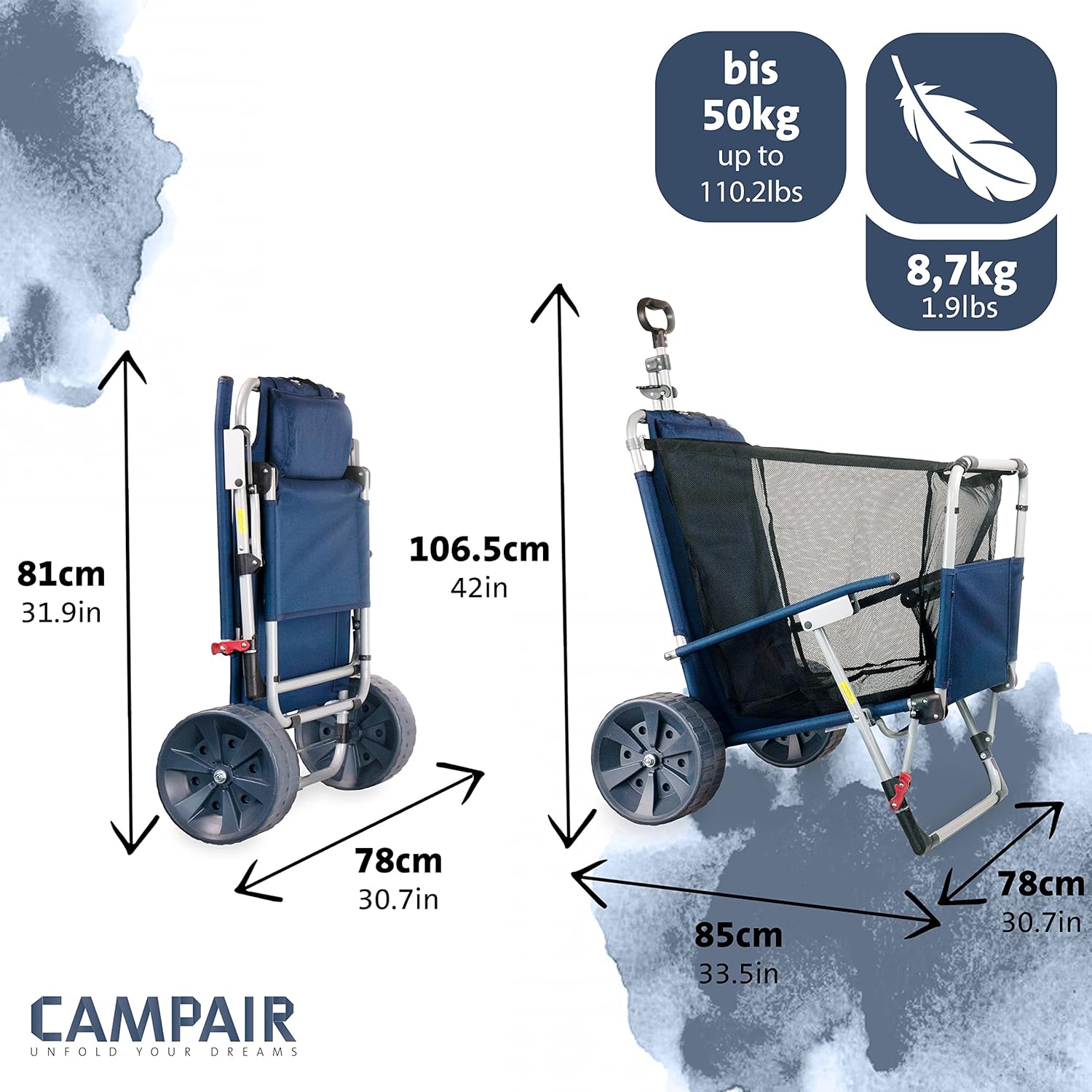 Camp Air 2-in-1 Transportwagen & Strandliege – faltbarer Bollerwagen mit Liegefunktion