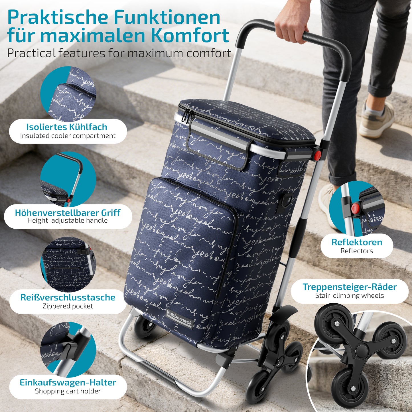 Einkaufstrolley faltbar mit Alu-Gestell – klappbarer Einkaufswagen für Markt & Alltag