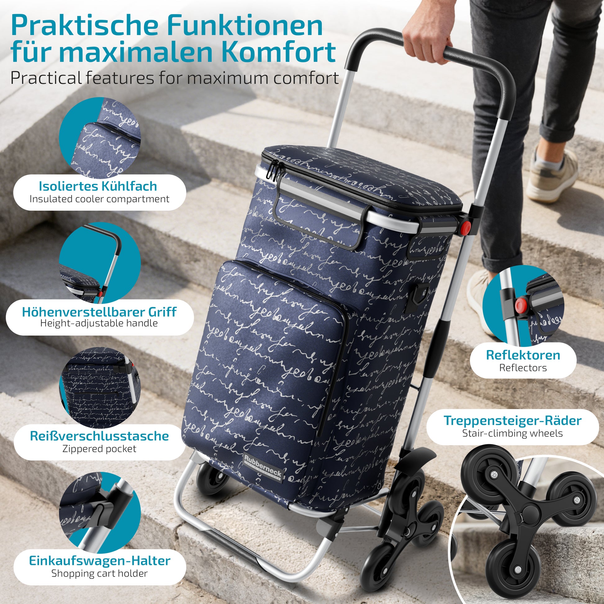Einkaufstrolley faltbar mit Alu-Gestell – klappbarer Einkaufswagen für Markt & Alltag