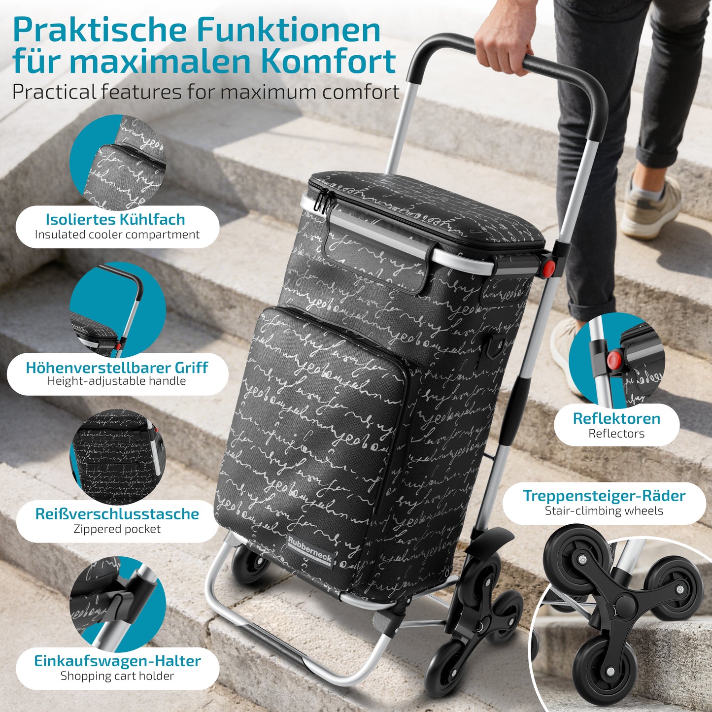 Einkaufstrolley faltbar mit Alu-Gestell – klappbarer Einkaufswagen für Markt & Alltag