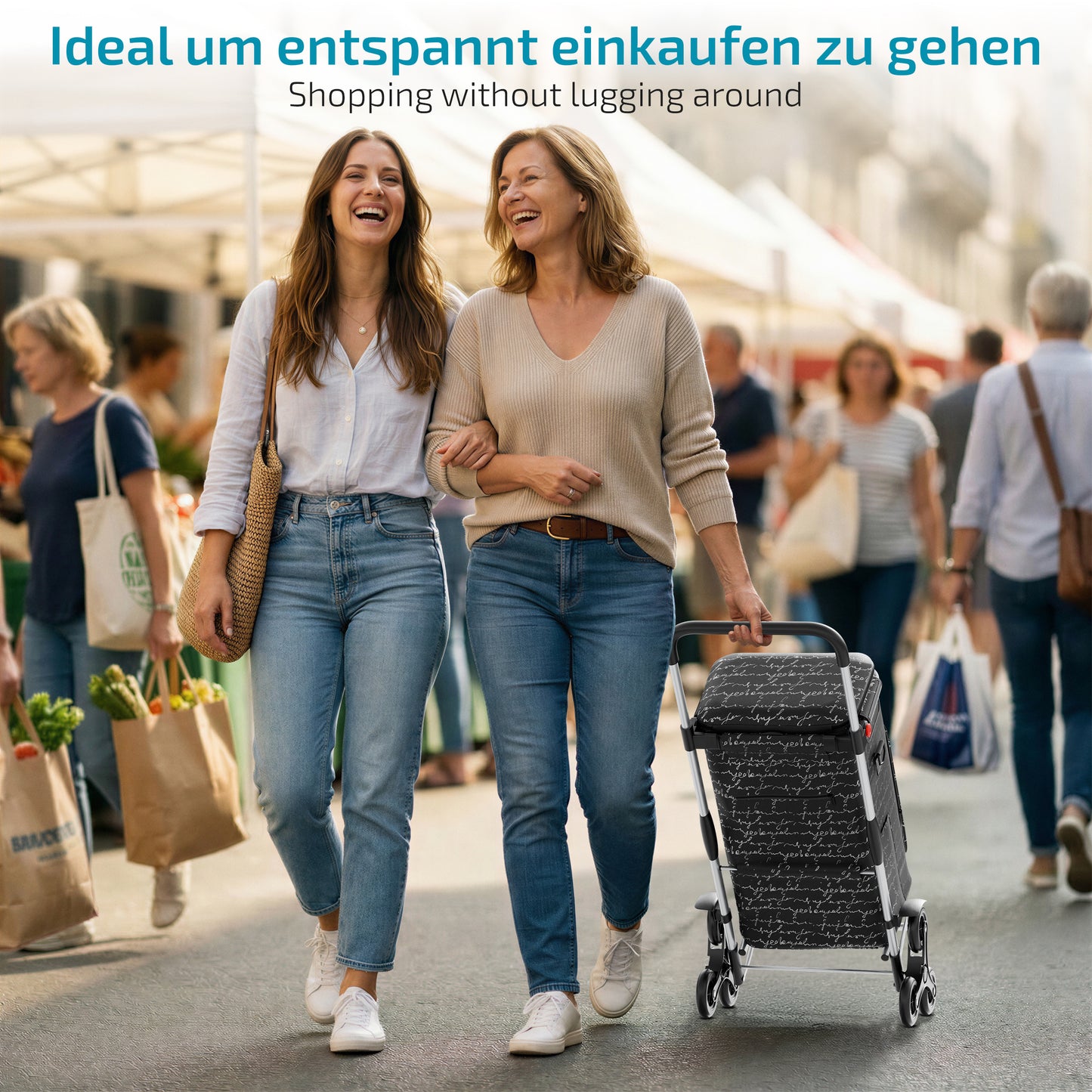 Einkaufstrolley faltbar mit Alu-Gestell – klappbarer Einkaufswagen für Markt & Alltag