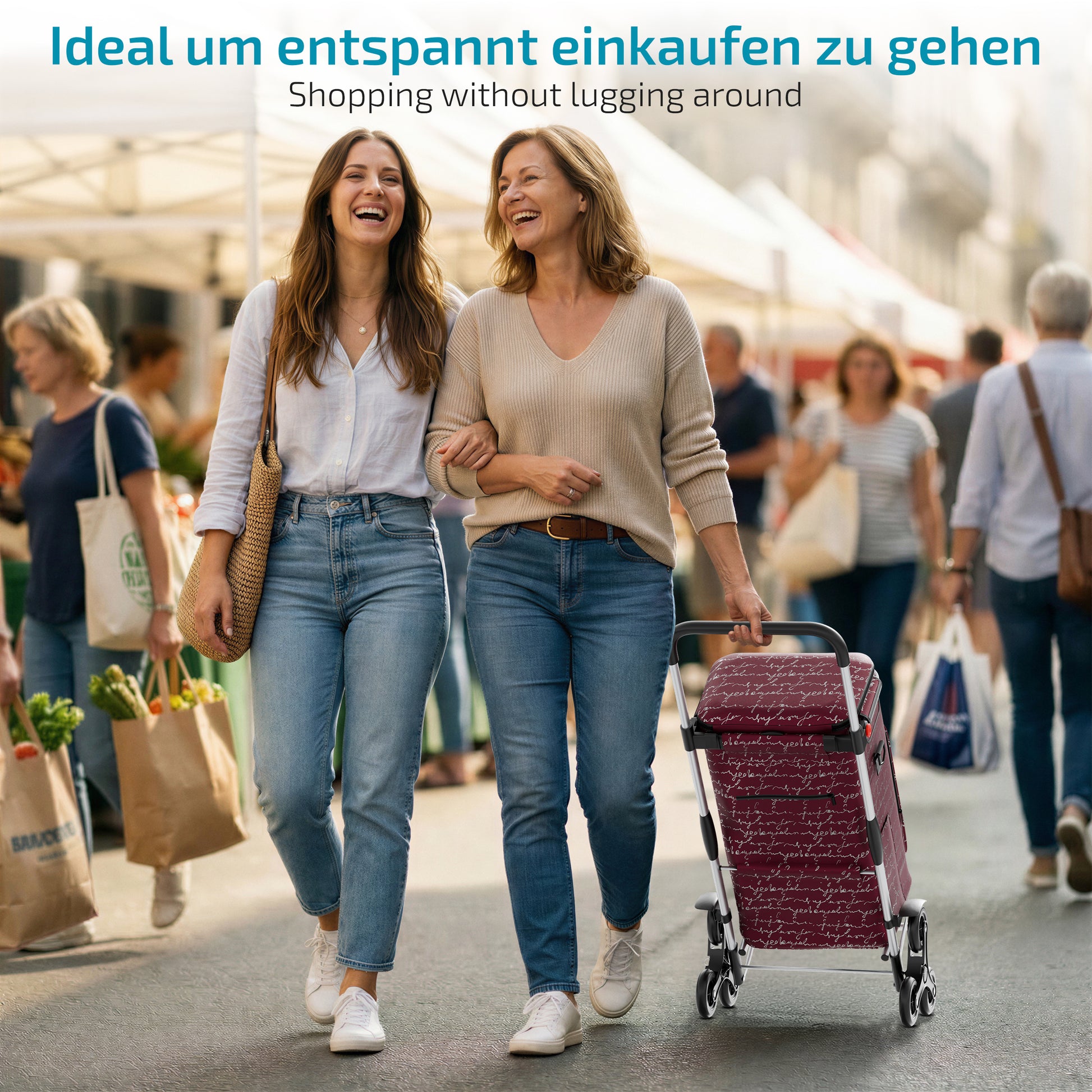 Einkaufstrolley faltbar mit Alu-Gestell – klappbarer Einkaufswagen für Markt & Alltag