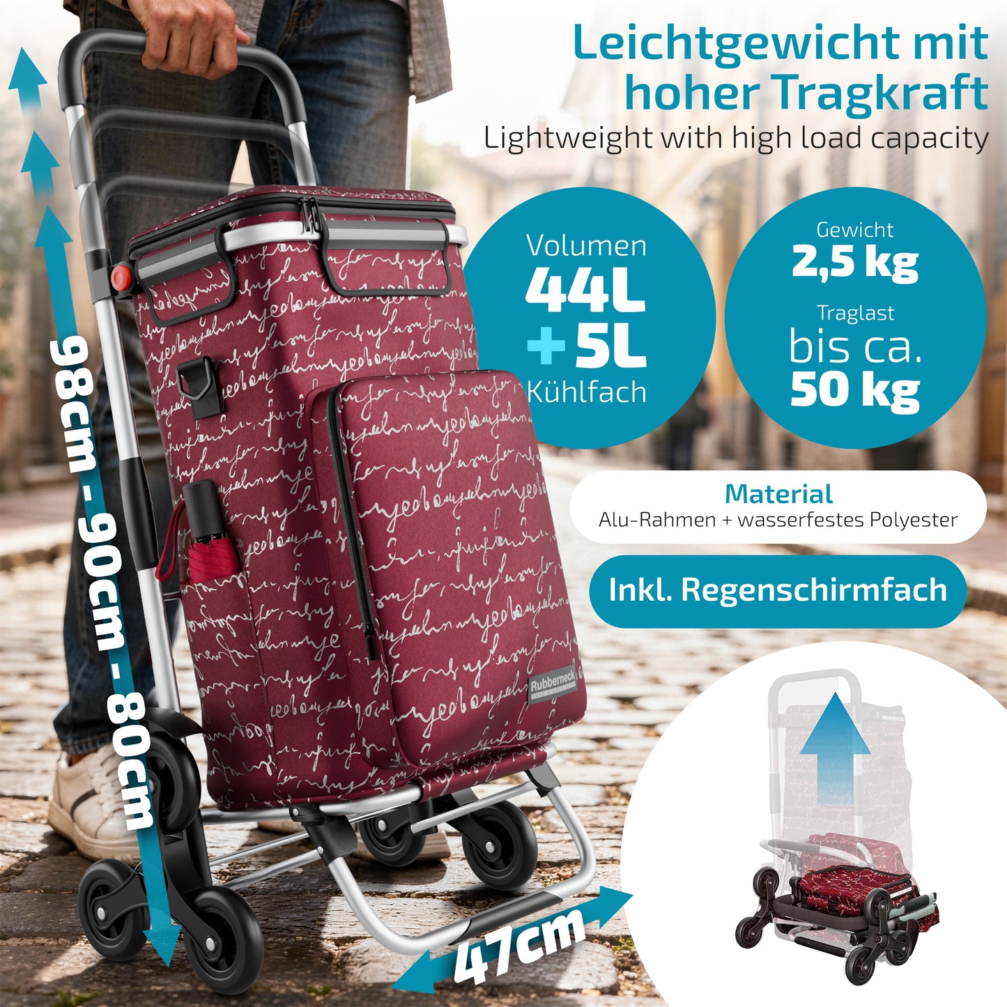 Einkaufstrolley faltbar mit Alu-Gestell – klappbarer Einkaufswagen für Markt & Alltag