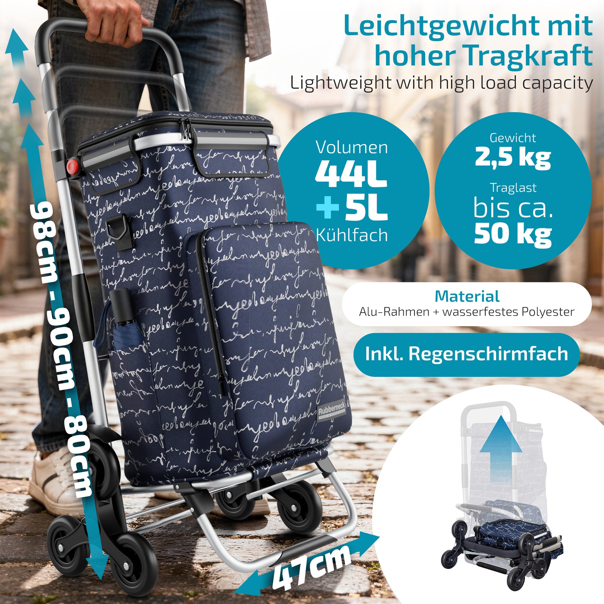 Einkaufstrolley faltbar mit Alu-Gestell – klappbarer Einkaufswagen für Markt & Alltag