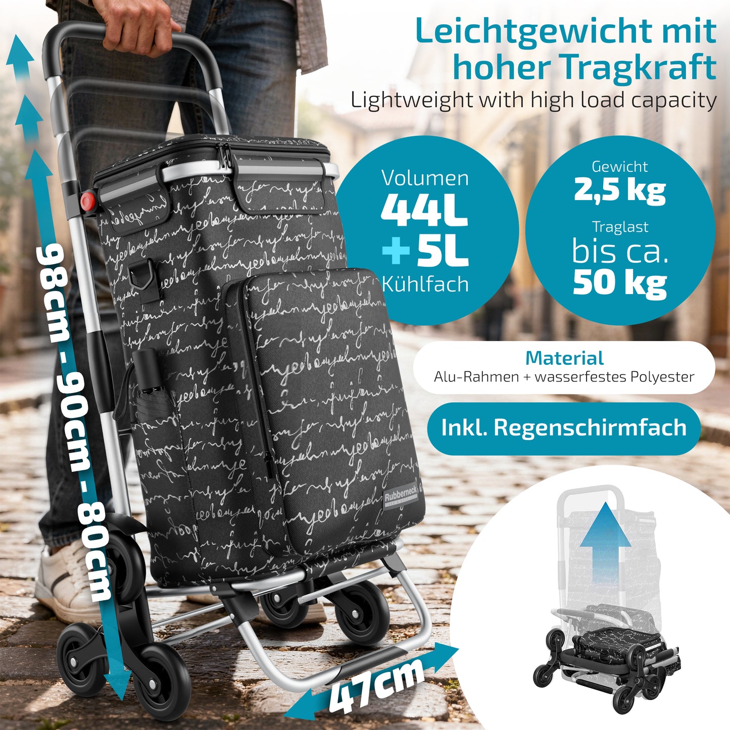 Einkaufstrolley faltbar mit Alu-Gestell – klappbarer Einkaufswagen für Markt & Alltag
