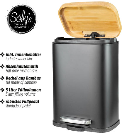 Solly's Kosmetikeimer 5 L schwarz mit Bambusdeckel