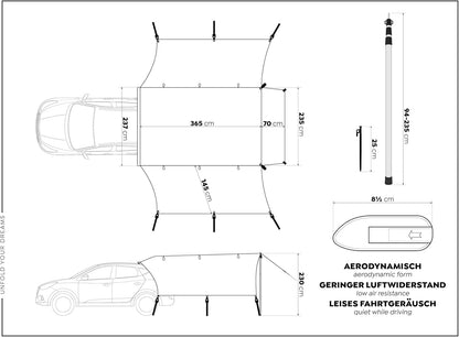 Camp Air Auto-Vorzelt – Tarp mit Dachträger für SUV & Kombi, UV 50+ Sonnen- & Regenschutz