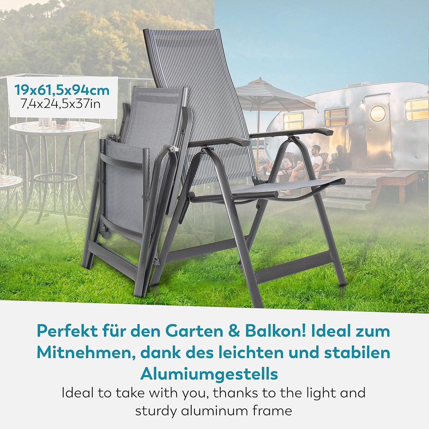 Camp Air Klappsessel Binz 2er-Set – faltbare Aluminium Hochlehner Gartenstühle, 10-fach verstellbar