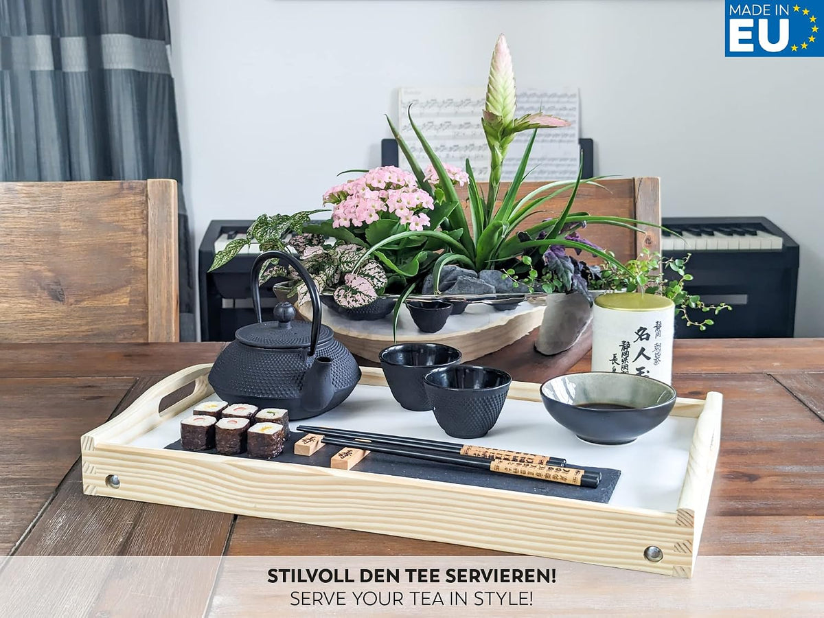 Betttablett Birkenholz Weiß/Natur, klappbare Beine