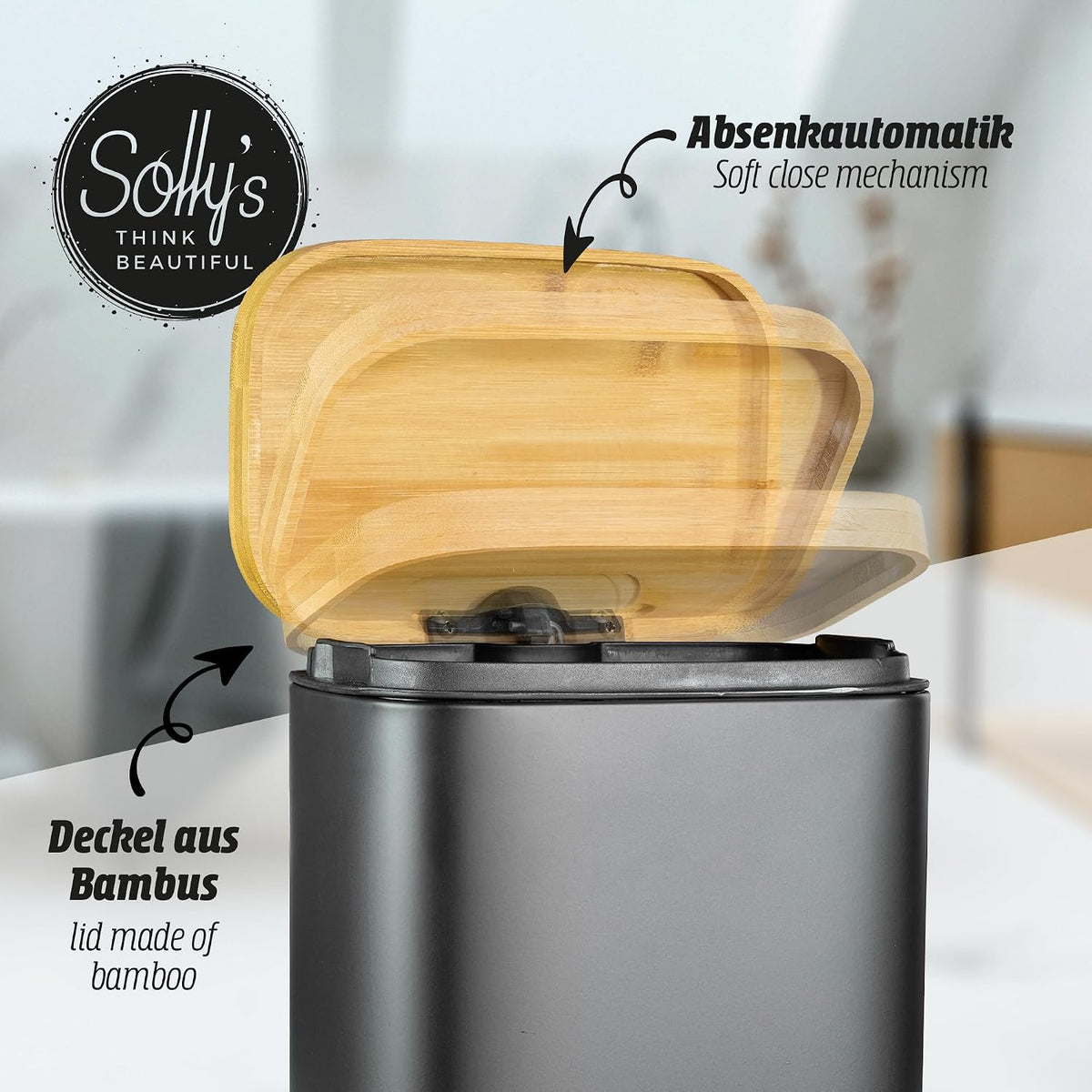 Solly's Kosmetikeimer 5 L schwarz mit Bambusdeckel