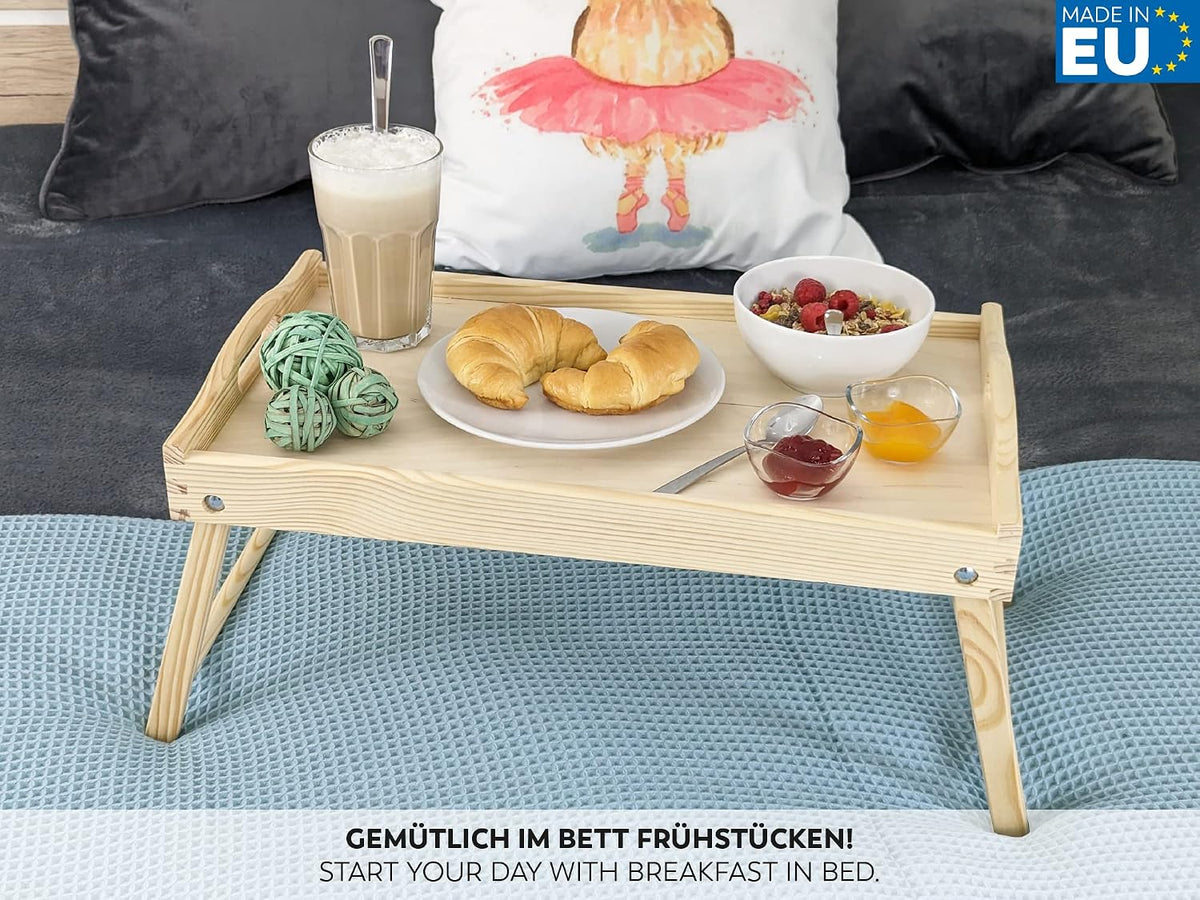 Betttablett Birkenholz Natur, klappbare Beine
