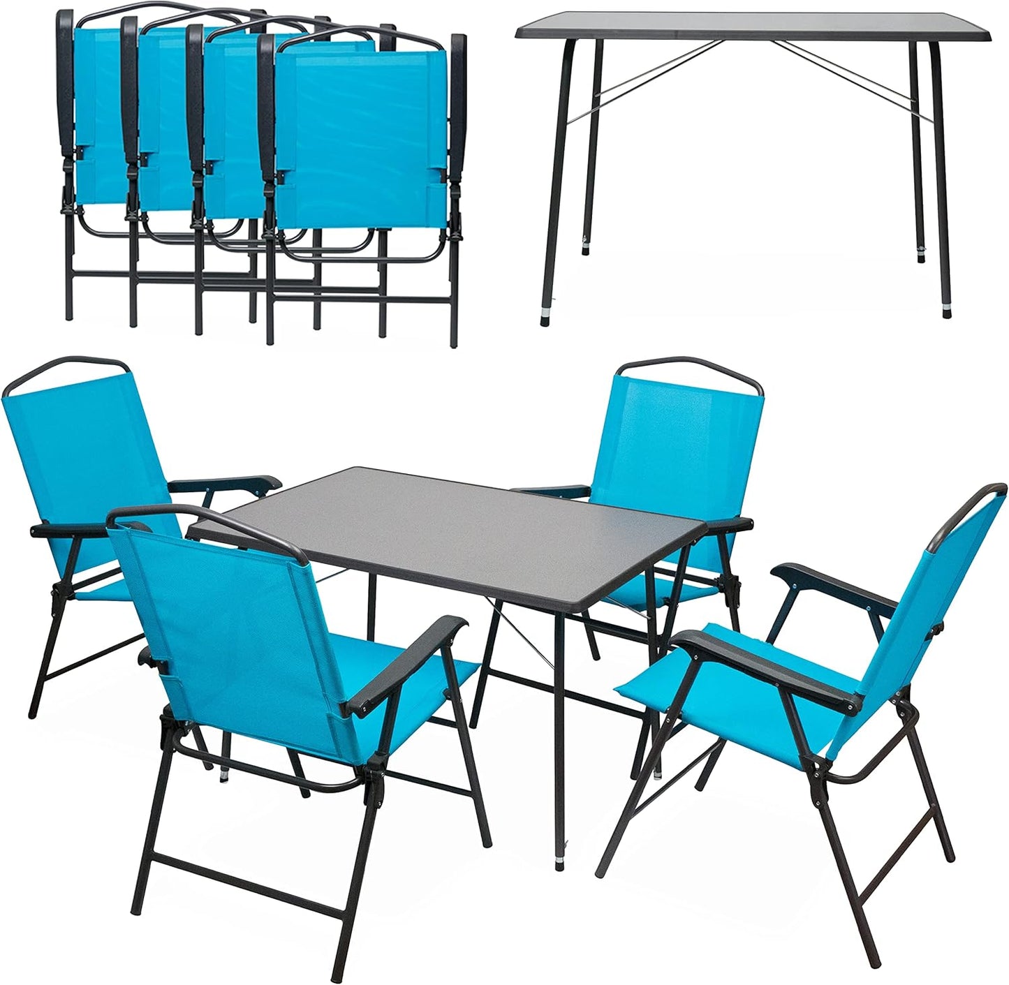 Camp Air Campingmöbel-Set Caravan – 4 Klappstühle türkis + höhenverstellbarer Campingtisch, 5-teilig