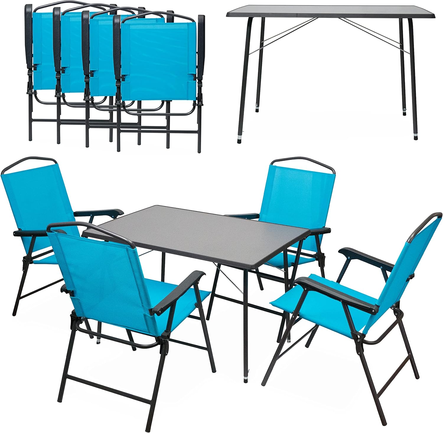 Camp Air Campingmöbel-Set Caravan – 4 Klappstühle türkis + höhenverstellbarer Campingtisch, 5-teilig