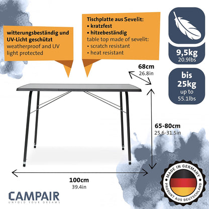 Camp Air Campingmöbel-Set Caravan – 4 Klappstühle türkis + höhenverstellbarer Campingtisch, 5-teilig